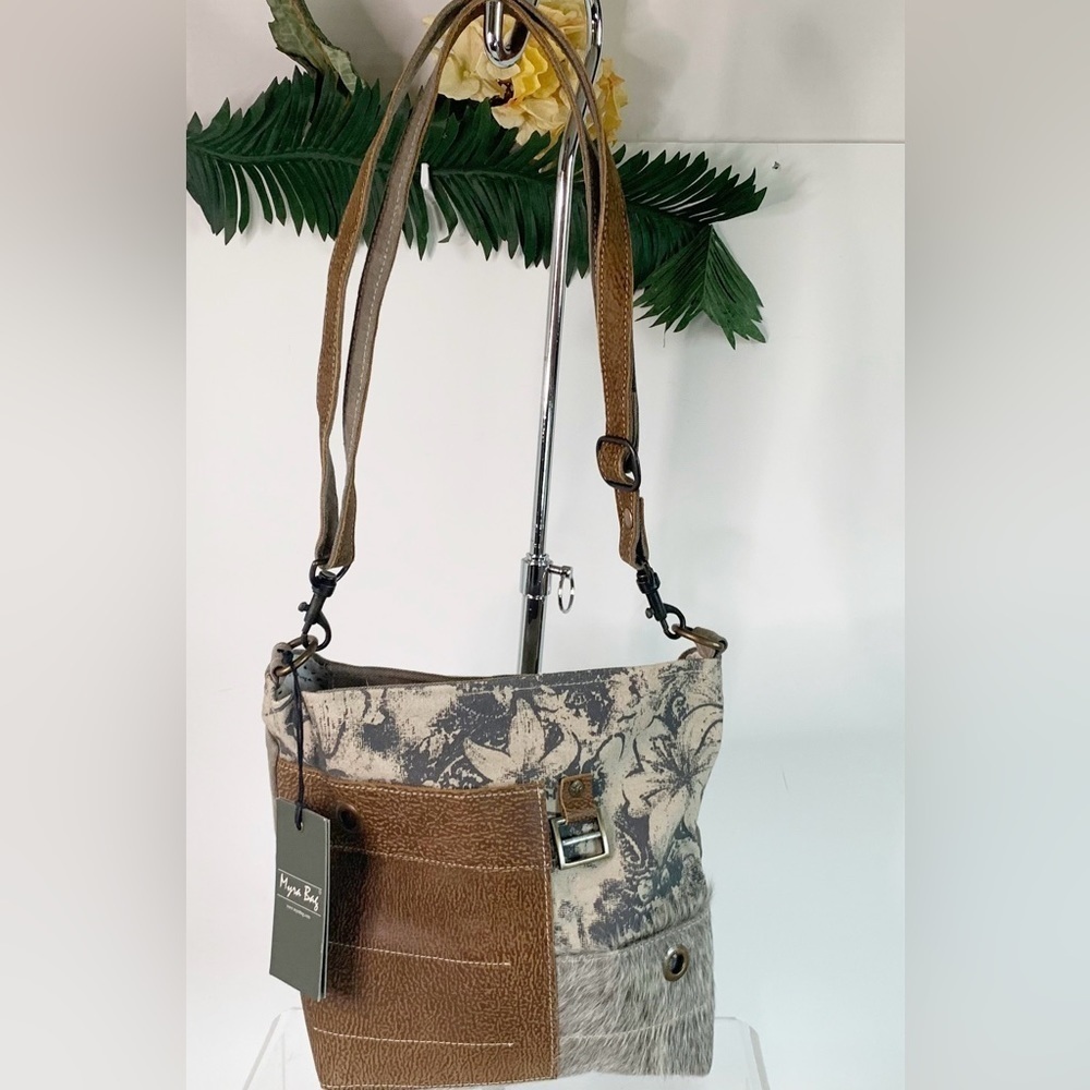 Myra Bag Babble Upcycled Canvas & Leather Shoulder Bag S-1313, Brown, On…